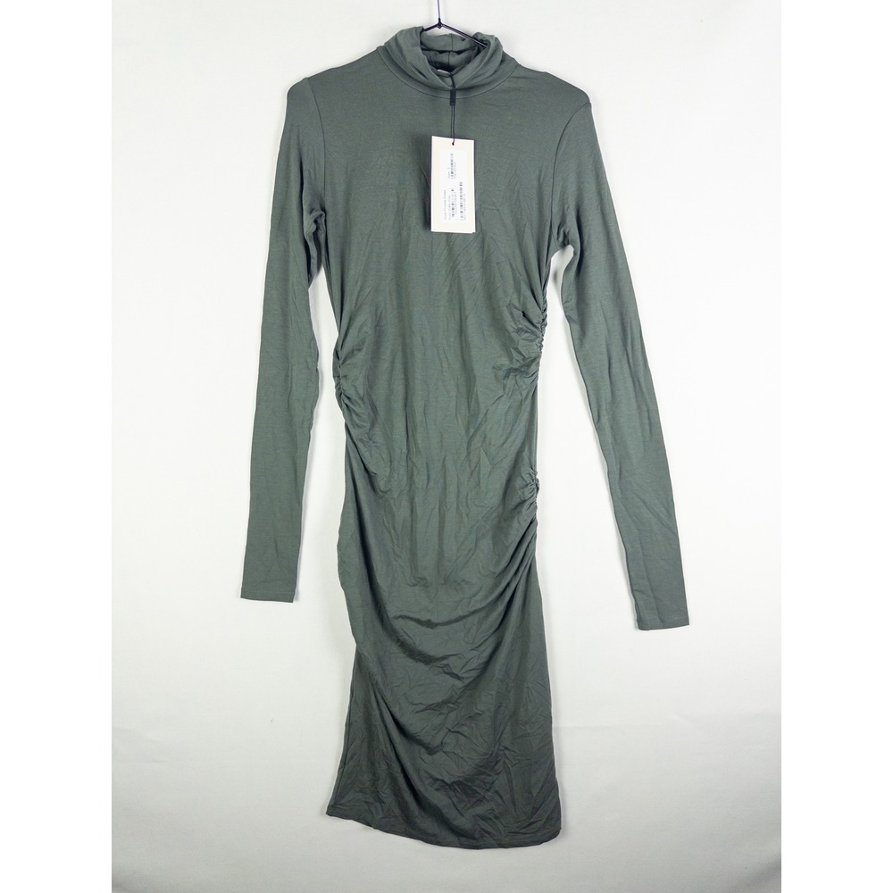 Marcella NYC Phoebe Tencel Ruched Midi Dress Womens S Slate Grey Minimalist
